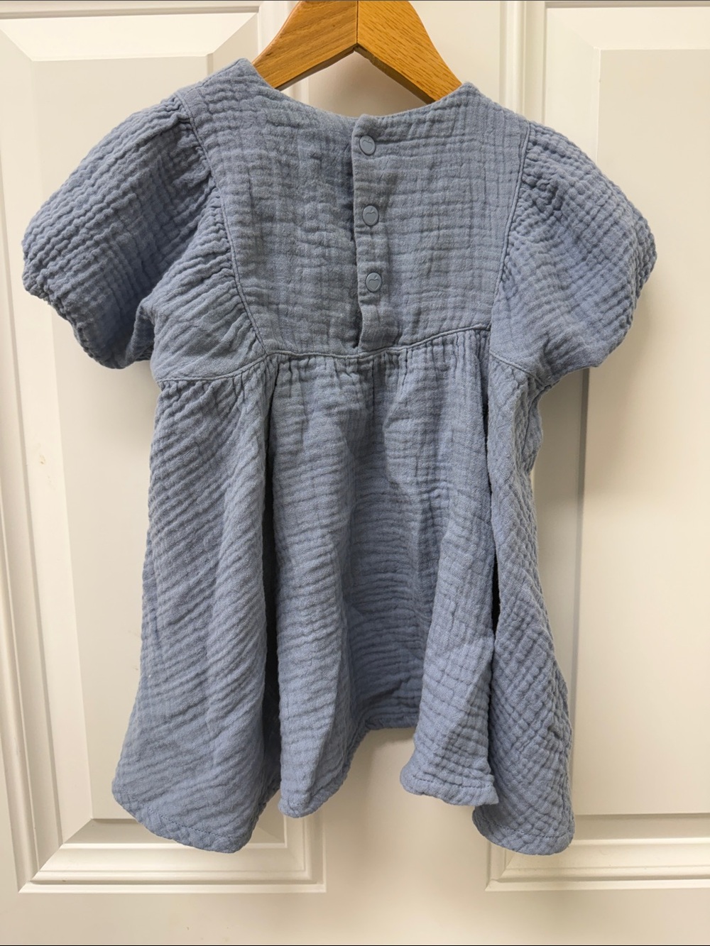 Apple Park Organic Cotton Gauze Baby Dress in Slate Blue - Picture 3 of 3